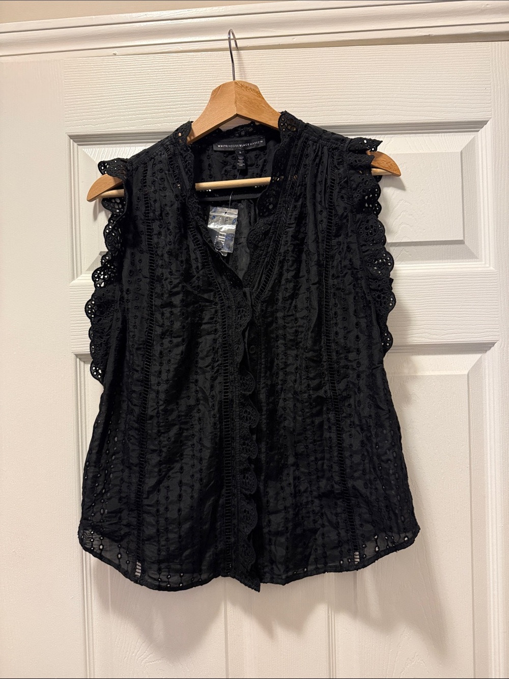 White House Black Market Black Eyelet Sleeveless Blouse